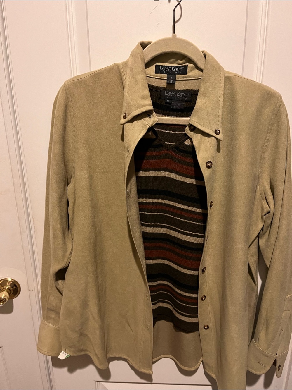 Karen Kane Light Tan Suede Button-Front Jacket and Vest